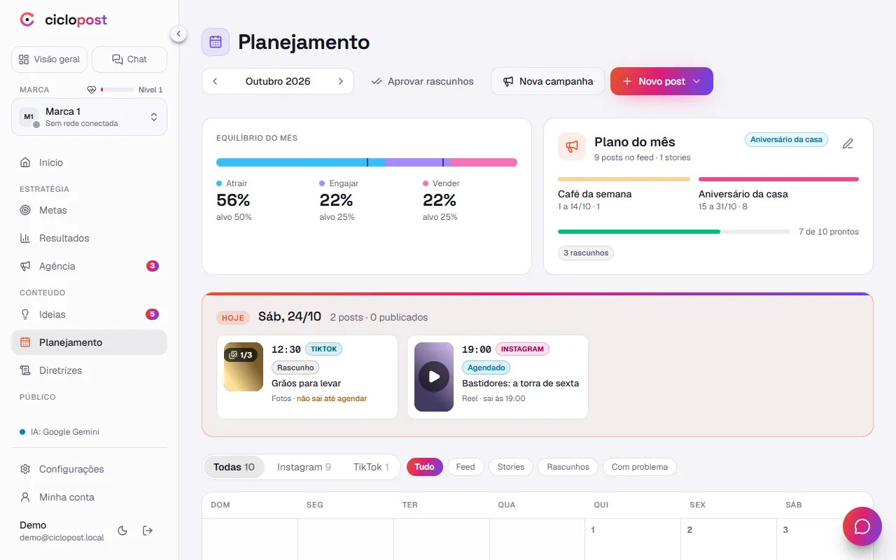 Month planning in Ciclopost